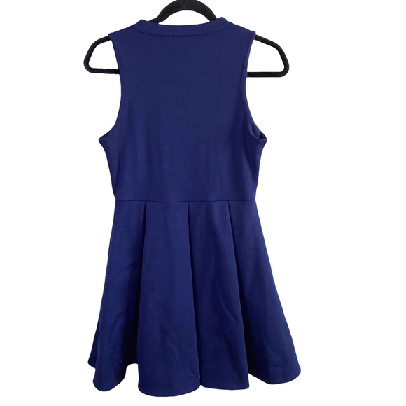 🎓 Black Swan Navy Plunge V Neck Zippered Front A Line Dress - Picture 3 of 6
